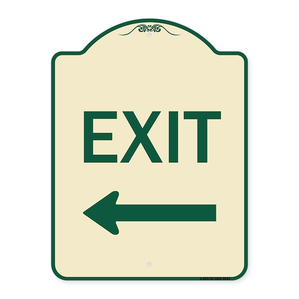 Designer Series-Exit With Left Arrow, Tan & Green Heavy-Gauge Aluminum, 24" H, 18" L, TG-1824-9843